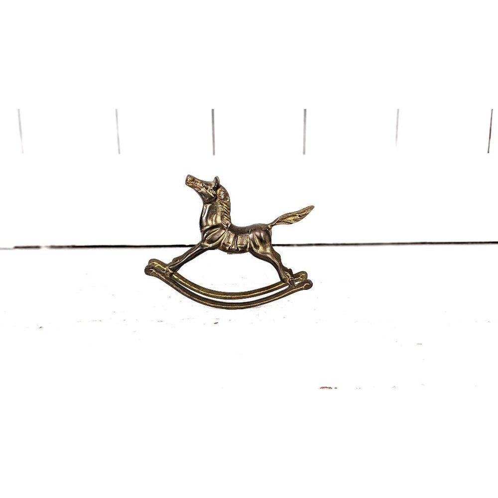 Vintage small brass rocking horse decor
